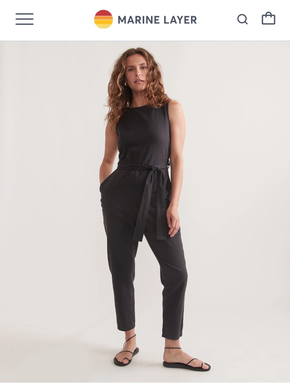 Marine Layer Eloise Belted Jumpsuit Black xs EUC